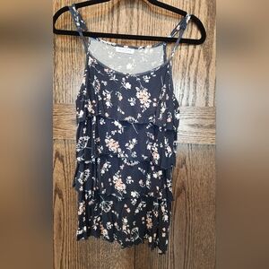 Bearsland Navy Blue Floral Ruffle NURSING Tank Top